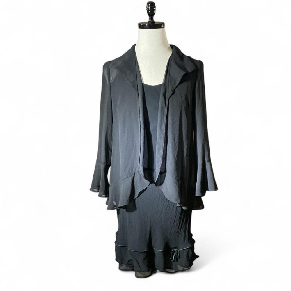 Lily Black Sheer Chiffon Ruffle Layered Dress‎ Set 2 Piece Set Grunge Fairycore